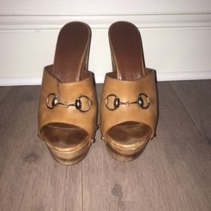 Gucci Brown leather slide on plateform shoe